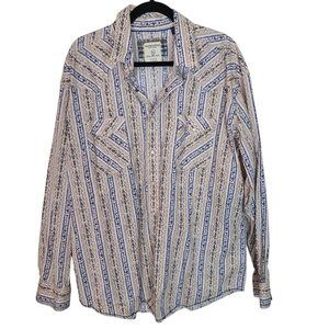 Panhandle Rough Stock Mens XL Beige Floral Long Sleeves Snap Western Shirt